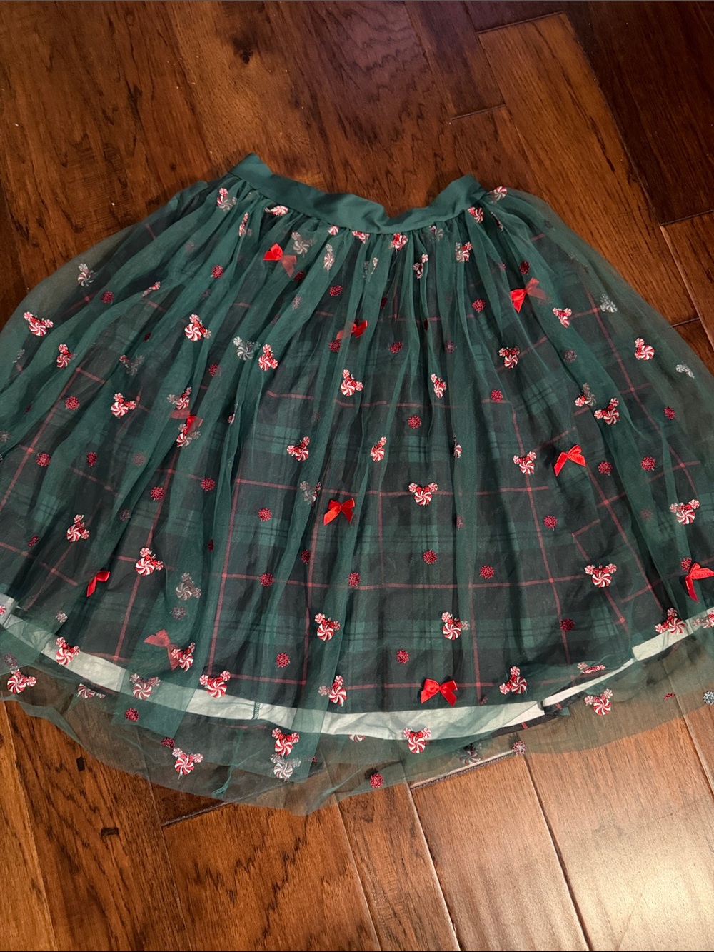 Disney Green Tulle Skirt with Red Bow & Candy Motif